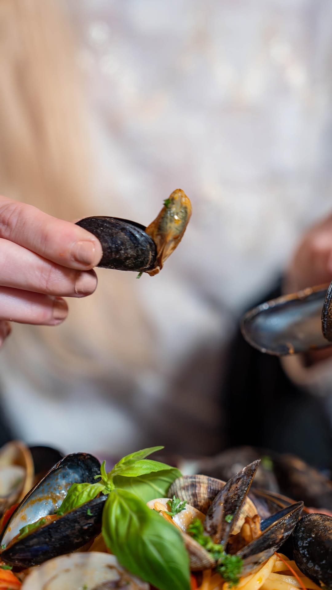 Moules fraîches au basilic — Linguine ai Frutti di Mare servies chez Molto